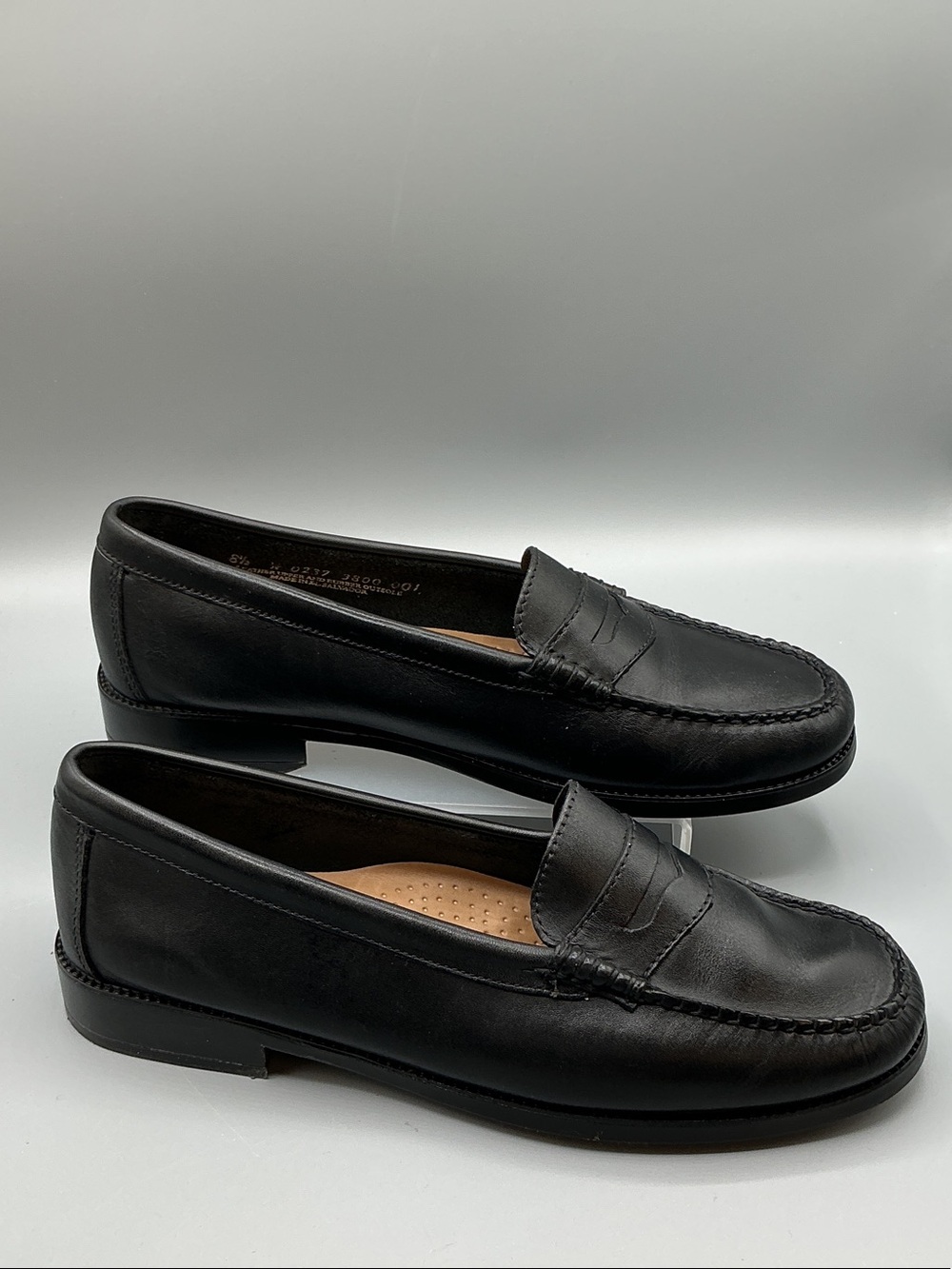 Women's Black Leather Penny Loafers - Picture 4 of 9